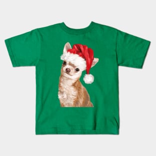 Christmas Chihuahua in Green Kids T-Shirt